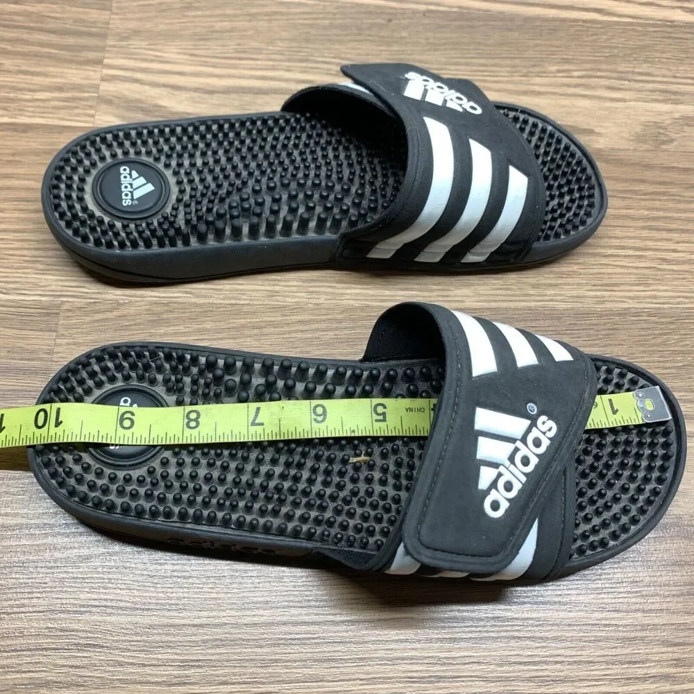 Adidas Youth Adissage Slides Boys Size 8 EU 42 Black White Massage Hook and Loop